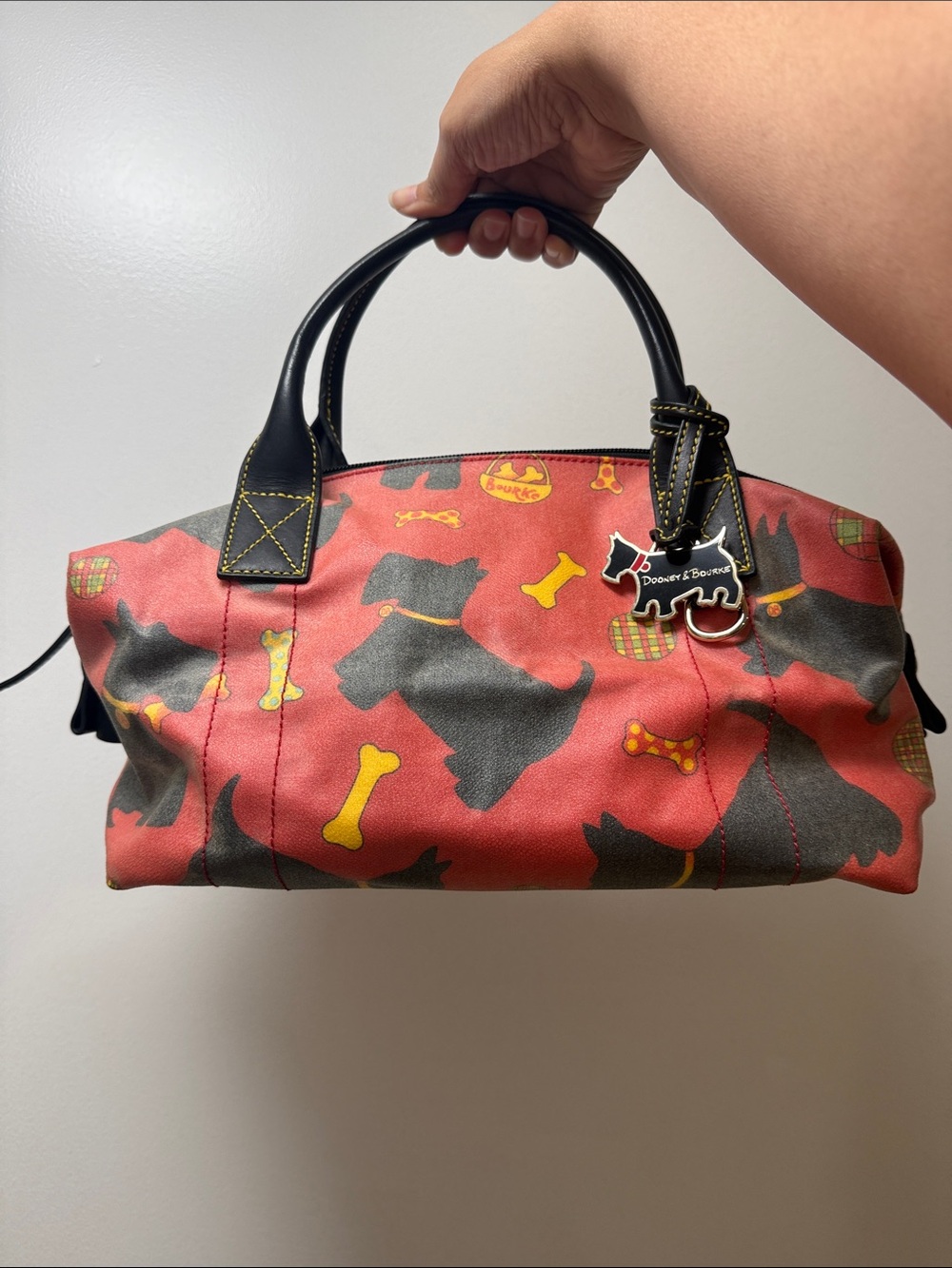 Dooney & Bourke Red Satchel with Black Scottie Dog Motif